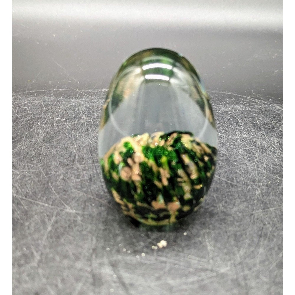 Vintage‎ Leo Ward Terra Studios Art Glass Paperweight Egg 3"  Green Copper
